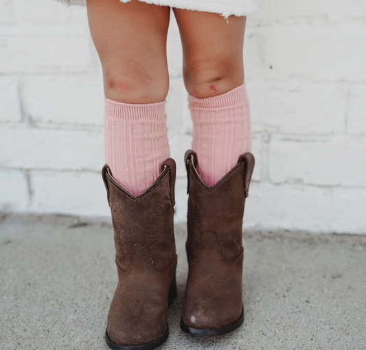 BLUSH PINK CABLE KNIT KNEE HIGH SOCKS