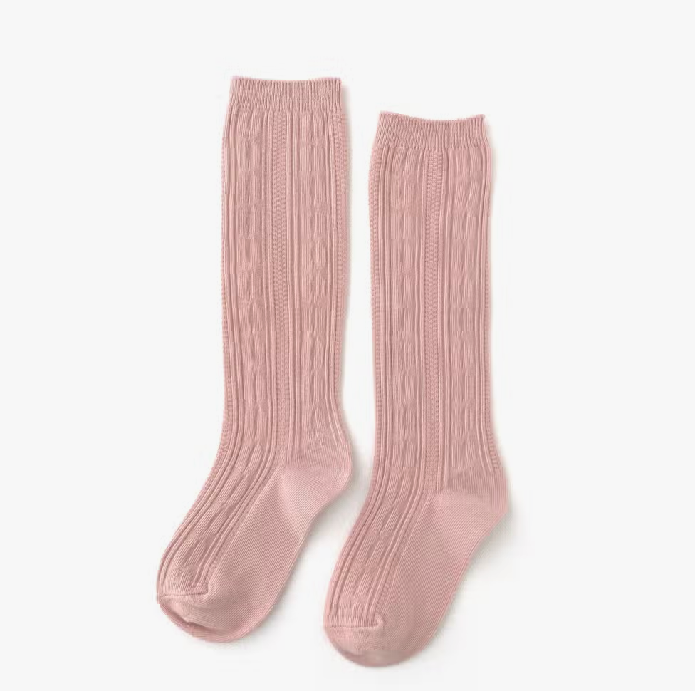 BLUSH PINK CABLE KNIT KNEE HIGH SOCKS
