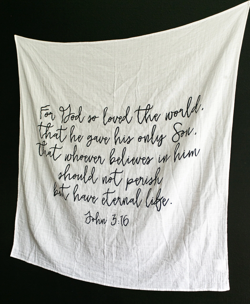 "FOR GOD SO LOVED THE WORLD" SWADDLE BLANKET (John 3:16)