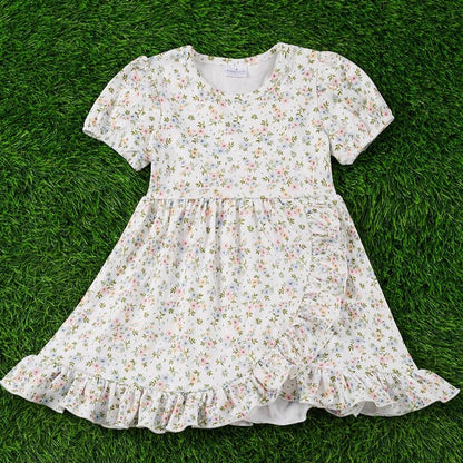 PASTEL FLORAL PRINTED RUFFLE HEM DRESS - 2T