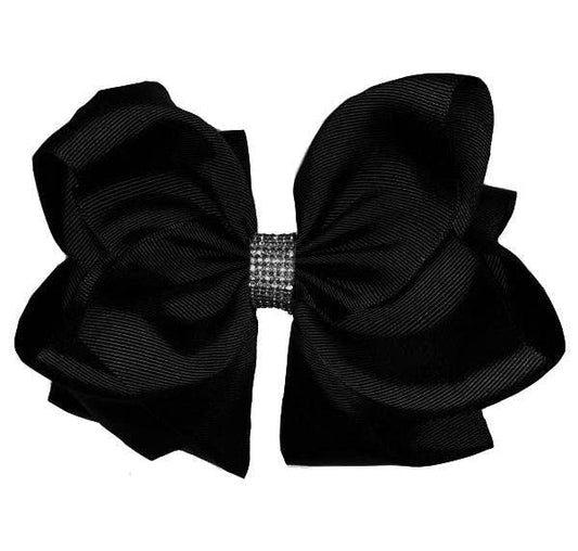 BLACK RHINESTONE BOW 7.5"