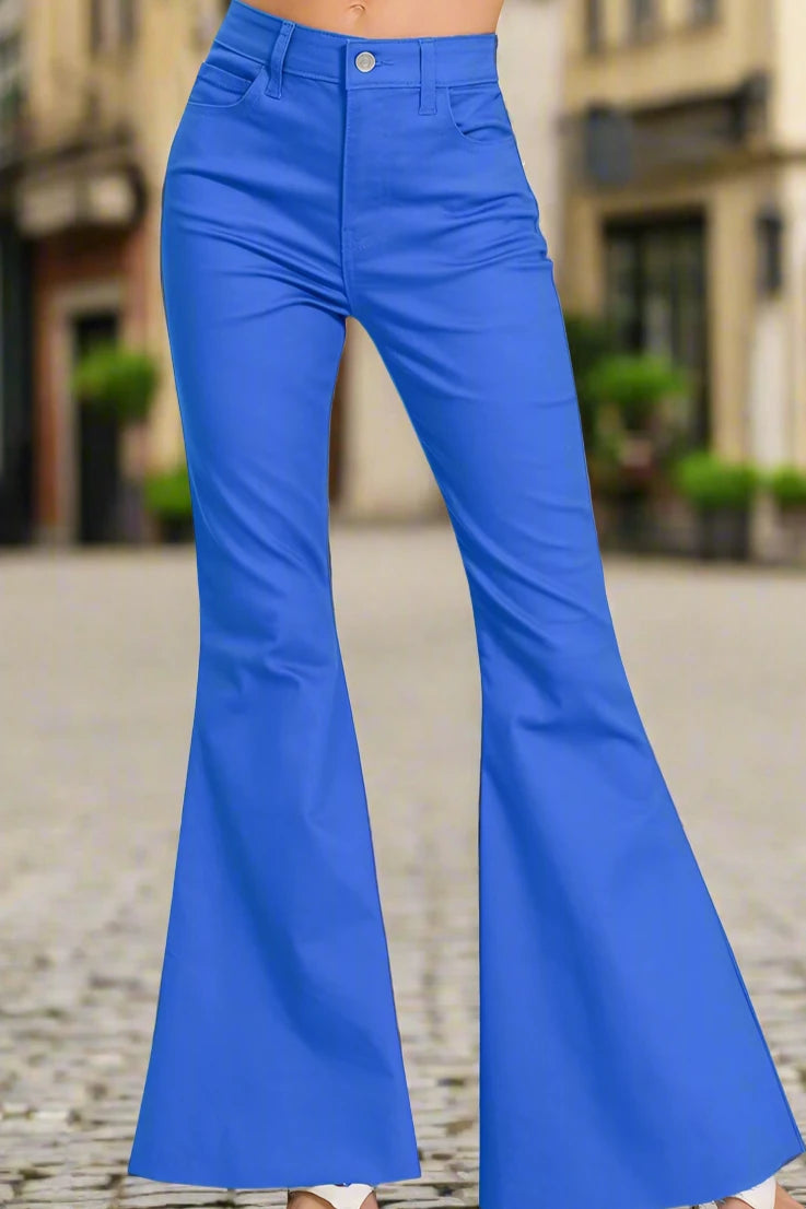 BLUE HIGH RISE SUPER FLARE DENIM PANTS