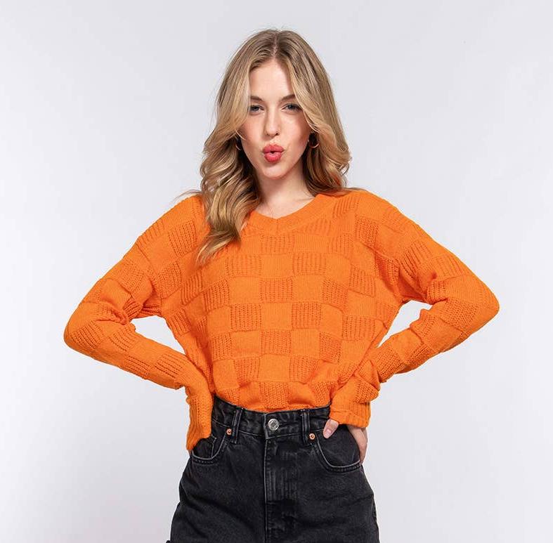 ORANGE CHECKERED SWEATER