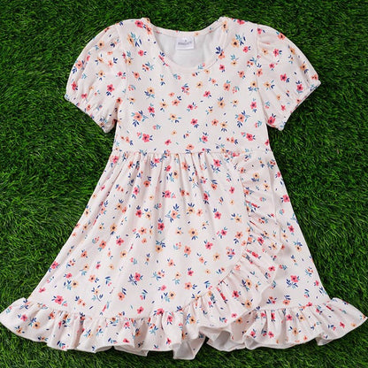 BRIGHT FLORAL PRINTED RUFFLE HEM DRESS - 3T