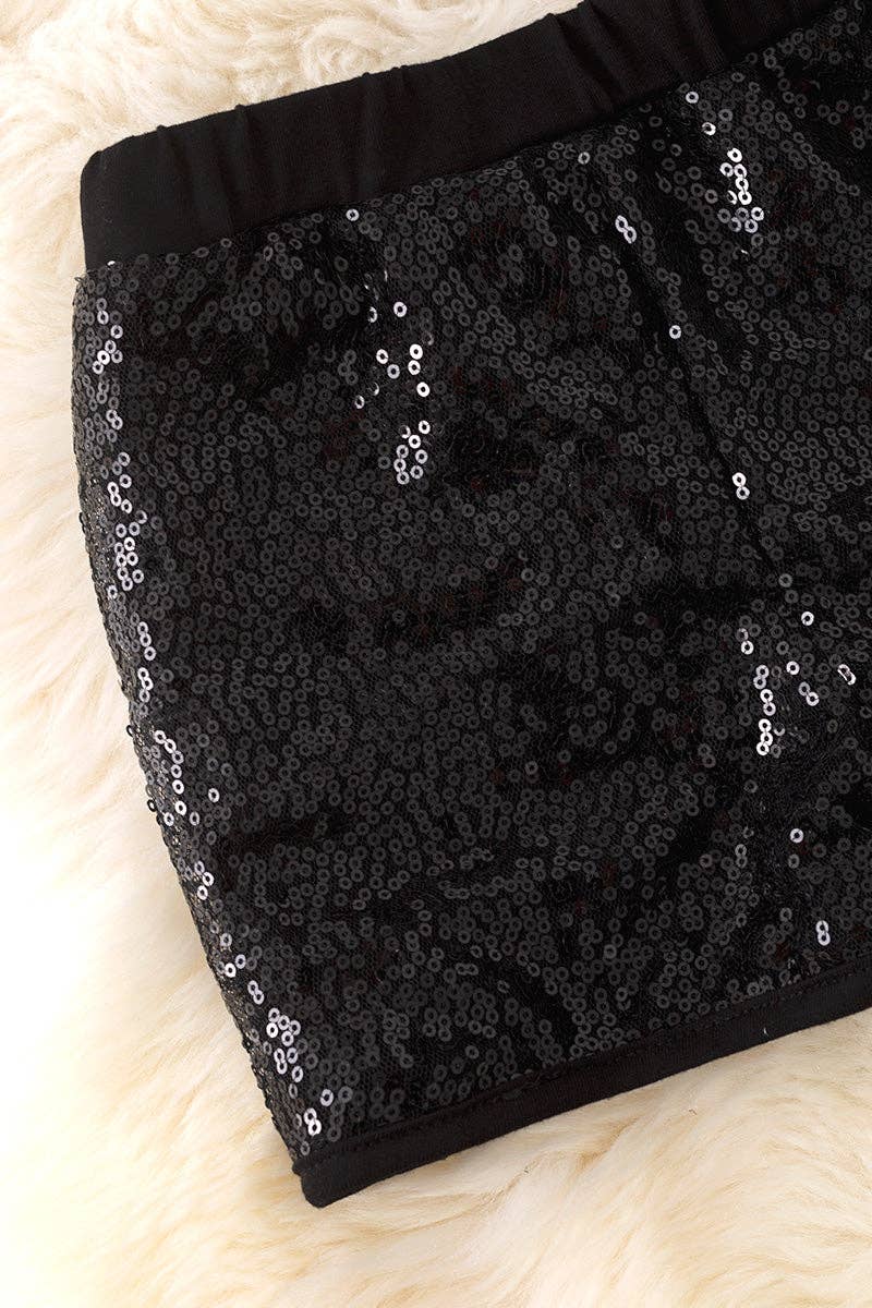 BLACK SEQUIN FRONT SHORTS