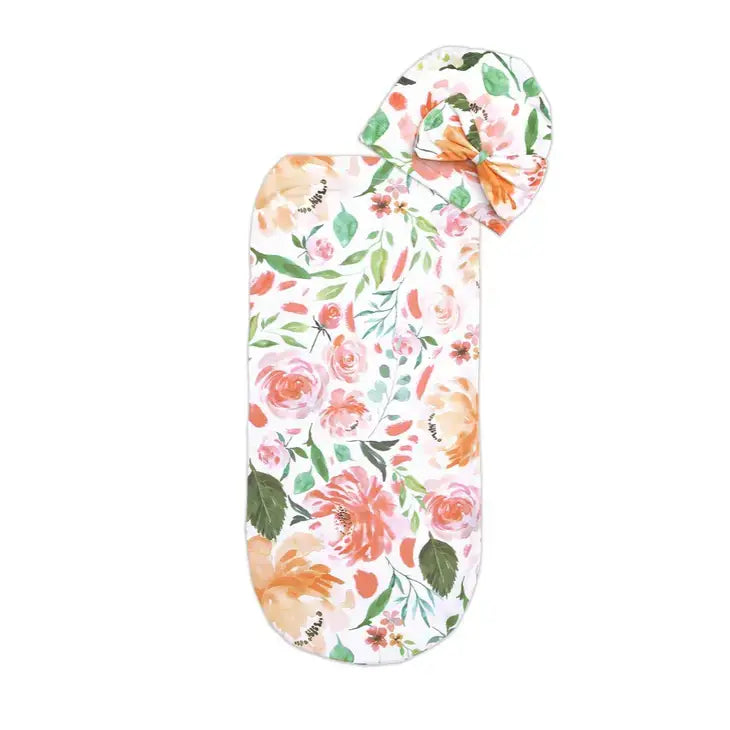 Cutie Cocoon™ Peach Floral Matching Cocoon & Hat Set