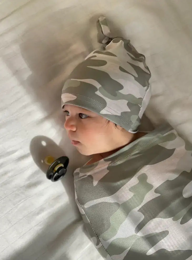 Cutie Cocoon™ Green Camo Matching Cocoon & Hat Set