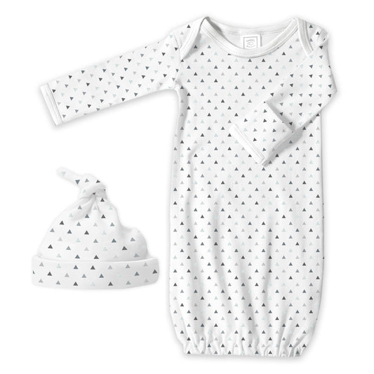 Pajama Gown & Hat - Gray Triangles