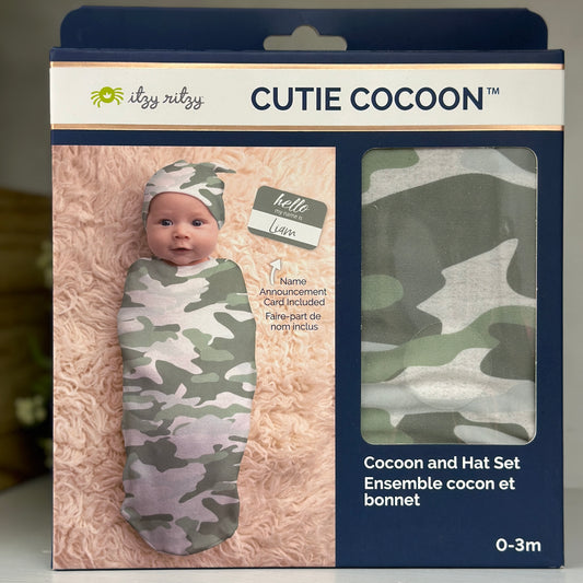 Cutie Cocoon™ Green Camo Matching Cocoon & Hat Set