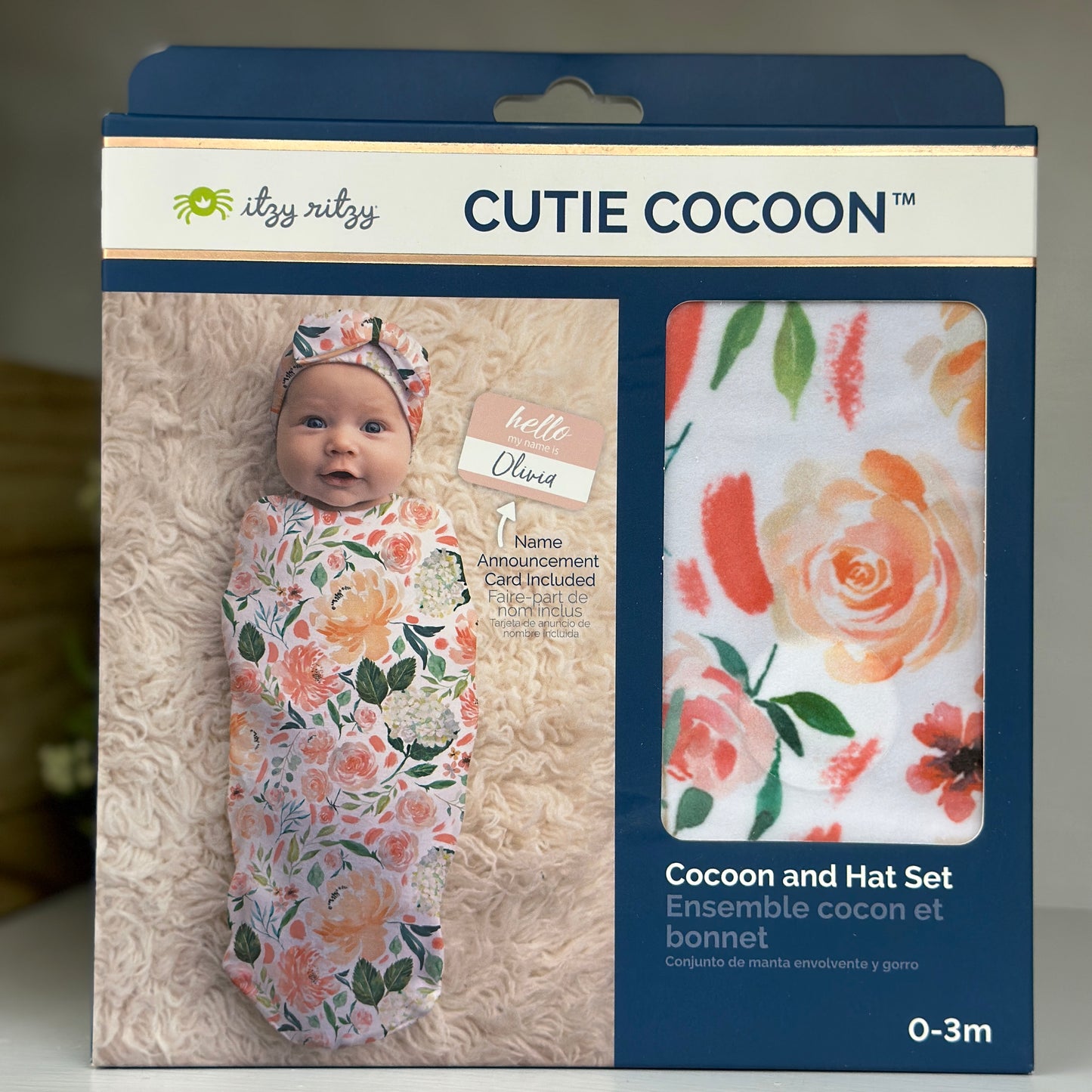 Cutie Cocoon™ Peach Floral Matching Cocoon & Hat Set