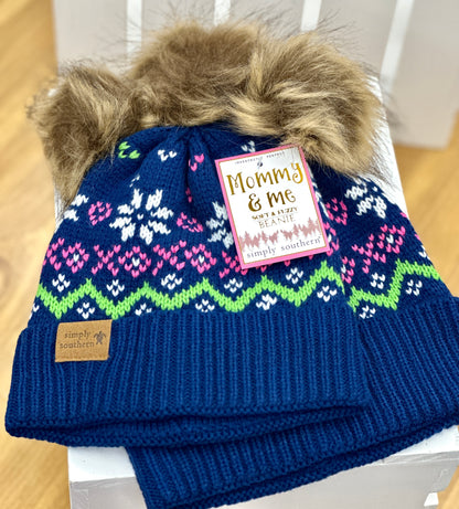 NAVY SWEATER MOM & ME BEANIE SET