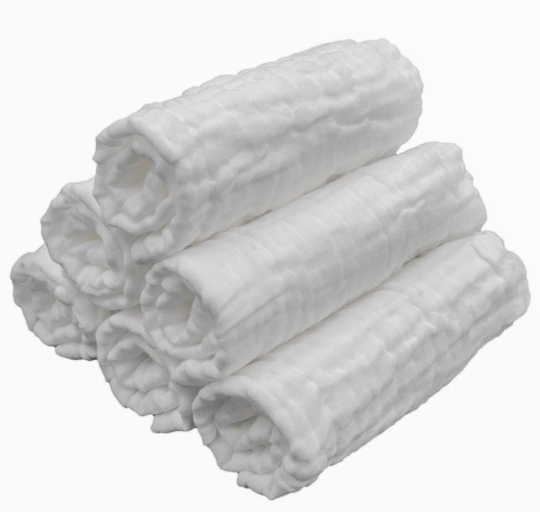White Muslin Washcloth (6 PK)